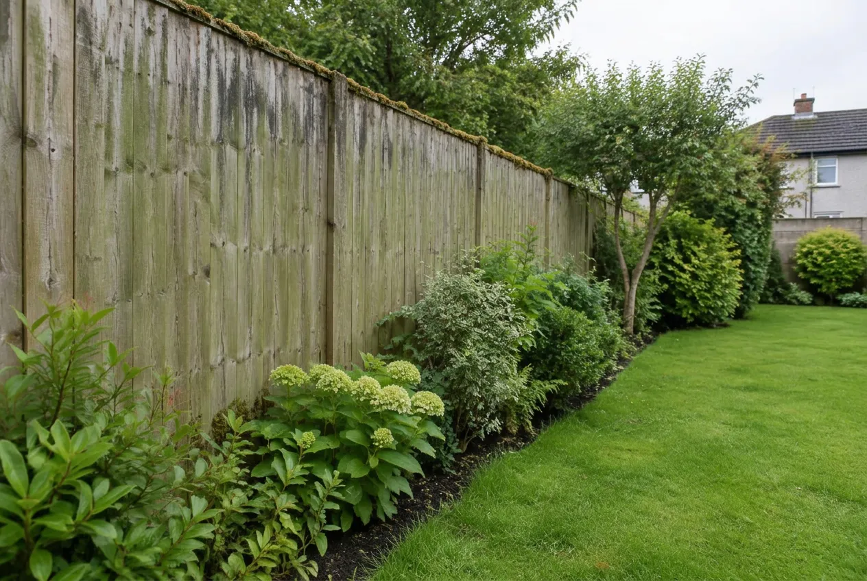 timber fence covered in green algae